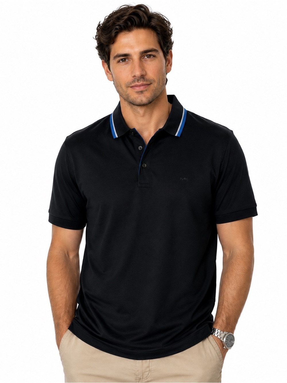 NWOT Michael Kors Black Polo Shirt with Blue Trim
